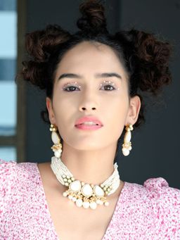 Odette - Gorgues White Beaded Statement Necklace Set For Women