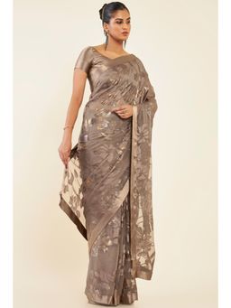 Soch - Women Grey Georgette Abstract Saree with Unstitched Blouse