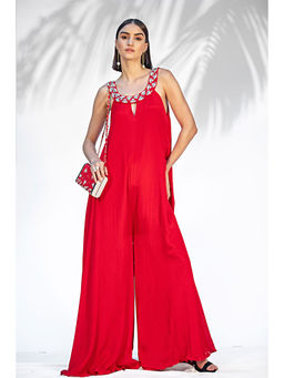 MANDIRA WIRK - Ruby Red Flared Jumpsuit