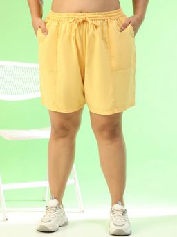 Oxolloxo - Yellow Elasticated with Tie-Up Detail Cotton Shorts