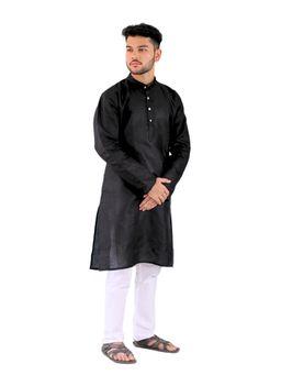 YOUTH ROBE - Black Men Cotton Straight Fit Full Sleeve Kurta with Pyjama