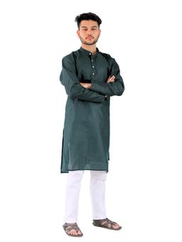 YOUTH ROBE - Green Men Cotton Straight Fit Full Sleeve Kurta with Pyjama