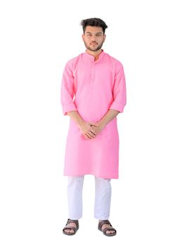 YOUTH ROBE - Pink Men Cotton Straight Fit Full Sleeve Kurta with Pyjama