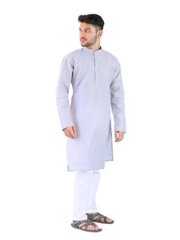 YOUTH ROBE - Grey Men Cotton Straight Fit Full Sleeve Kurta with Pyjama