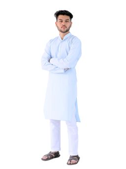 YOUTH ROBE - Men Blue Cotton Straight Fit Full Sleeve Kurta with Pyjama