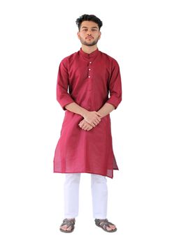 YOUTH ROBE - Maroon Men Cotton Straight Fit Full Sleeve Kurta with Pyjama