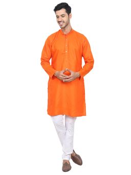 YOUTH ROBE - Orange Men Cotton Straight Fit Full Sleeve Kurta with Pyjama