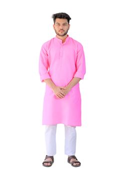 YOUTH ROBE - Men Cotton Straight Fit Pink Full Sleeve Kurta with Pyjama