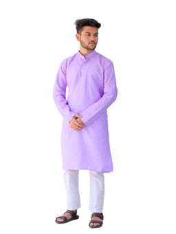 YOUTH ROBE - Purple Men Cotton Straight Fit Full Sleeve Kurta with Pyjama