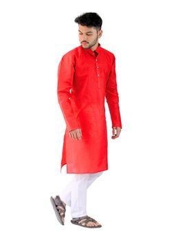 YOUTH ROBE - Red Men Cotton Straight Fit Full Sleeve Kurta with Pyjama