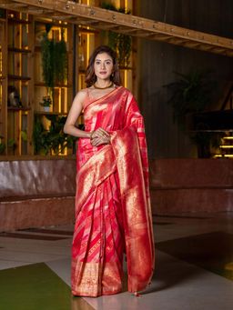 Beatitude - Multicolor Blended Silk Designer Saree with Unstitched Blouse
