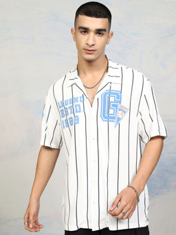 HIGHLANDER - Men White Goofy Printed Cuban Collar Viscose Relaxed Shirt