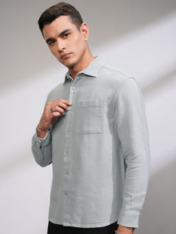 HIGHLANDER - Men Grey Dobby Textured Relaxed Fit Shirt
