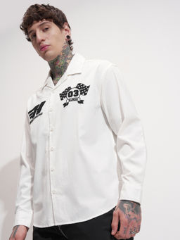 HIGHLANDER - Men White Embroidered Cotton Oversized Shirt