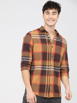 HIGHLANDER - Men Multi-Color Mustard and Brown Slim Fit Checked Casual Shirt