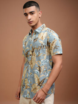 HIGHLANDER - Men Blue Slim Fit Tropical Cotton Printed Casual Shirt