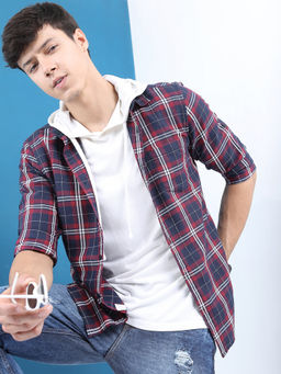 HIGHLANDER - Men Multi-Color Slim Fit Tartan Checks Cotton Casual Shirt