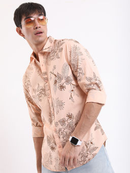 HIGHLANDER - Men Peach Slim Fit Shirt