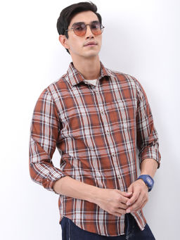 HIGHLANDER - Men Brown Slim Fit Tartan Checked Casual Shirt
