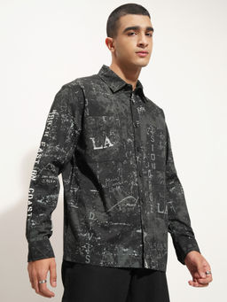 HIGHLANDER - Men Black Graphic Relaxed Fit Shirt