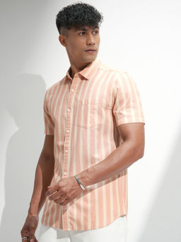 HIGHLANDER - Men Peach Striped Casual Slim Fit Shirt