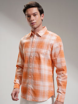 HIGHLANDER - Men Orange Opaque Checked Regular Fit Casual Shirt