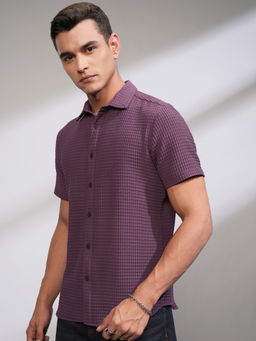 HIGHLANDER - Men Purple Popcorn Textured Regular Fit Casual Shirt