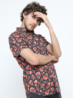 HIGHLANDER - Men Black Slim Fit Floral Printed Shirt