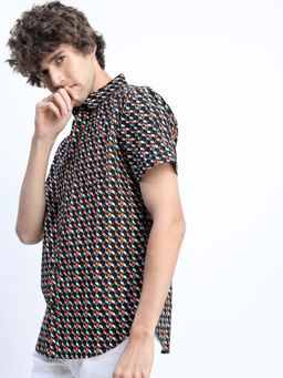 HIGHLANDER - Men Black Slim Fit Printed Shirt