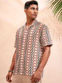 HIGHLANDER - Men Multi-Color Crochet Cuban Collar Relaxed Shirt