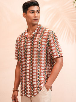 HIGHLANDER - Men Multi-Color Crochet Cuban Collar Relaxed Shirt