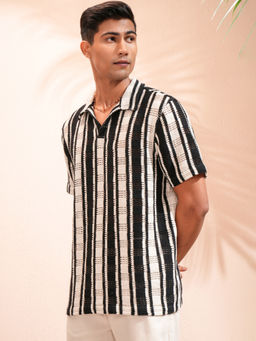 HIGHLANDER - Men Black Crochet Relaxed Shirt