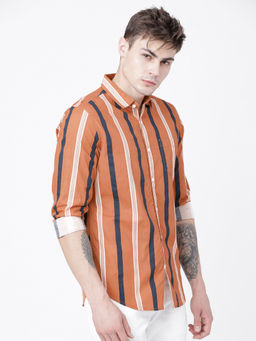 HIGHLANDER - Men Rust Vertical Stripe Shirt
