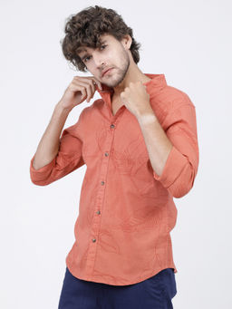 HIGHLANDER - Men Peach Printed Slim Fit Shirt
