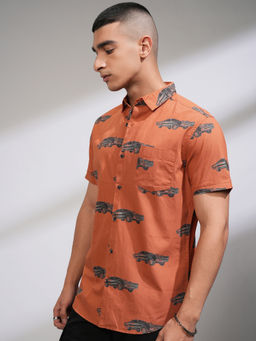 HIGHLANDER - Men Rust Printed Slim Fit Shirt