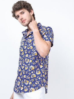 HIGHLANDER - Men Blue Floral Printed Slim Fit Shirt