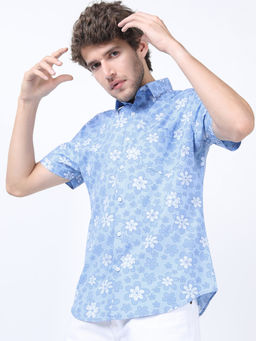 HIGHLANDER - Men Blue Floral Printed Slim Fit Shirt