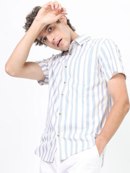 HIGHLANDER - Mens Multi-Color Striped Slim Fit Shirt