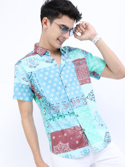 HIGHLANDER - Men Blue Printed Slim Fit Shirt