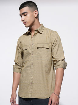 HIGHLANDER - Men Khaki Sulphur Washed Regular Fit Casual Shirt