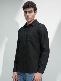 HIGHLANDER - Men Black Textured Cotton Slim Fit Casual Shirt
