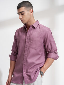 HIGHLANDER - Men Pink Regular Fit Textured Spread Collar Cotton Casual Shirt
