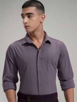 HIGHLANDER - Men Purple Blue Dobby Textured Day Occasion Shirt