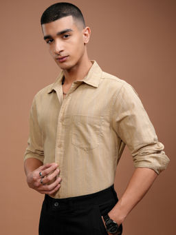 HIGHLANDER - Men Beige Striped Casual Slim Fit Shirt