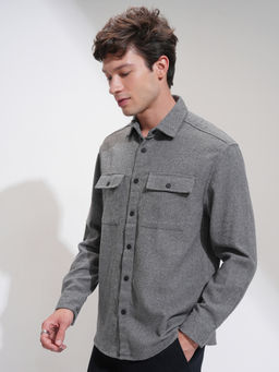 HIGHLANDER - Men Grey Solid Relaxed Fir Casual Shirt