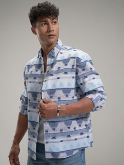 HIGHLANDER - Men Blue Relaxed Fit Geometric Printed Casual Shirt