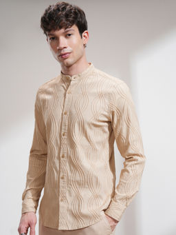 HIGHLANDER - Men Beige Jacquard Textured Casual Shirt