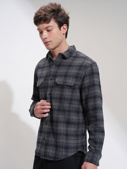 HIGHLANDER - Men Grey Regular Checked Cotton Casual Shirt