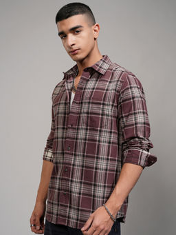 HIGHLANDER - Men Maroon Flannel Checks Casual Shirt