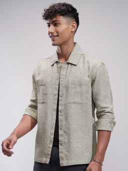 HIGHLANDER - Men Cream Fancy Yarn Dobby Textured Relaxed Shirt